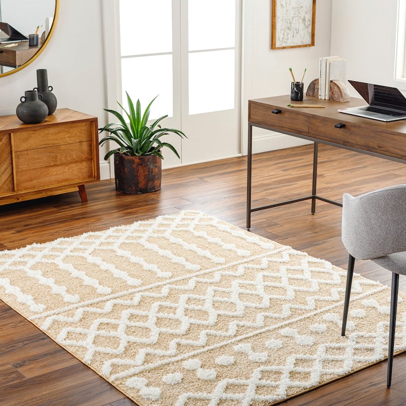 Livabliss Rodos Moroccan Diamond Plush Area Rug - 6' 7" x 9' - Pale Yellow