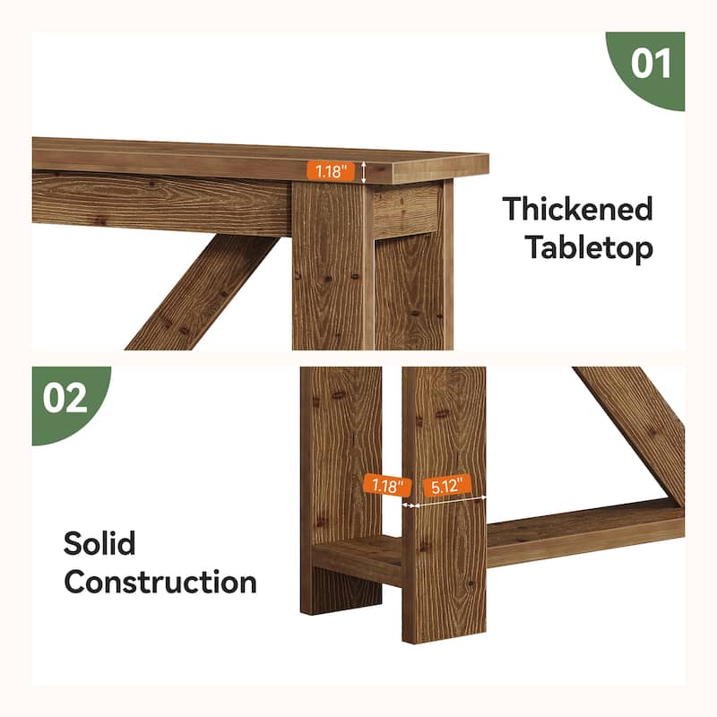 70.9-Inch Solid Wood Console Table, 2-Tier Sofa Table Behind Couch