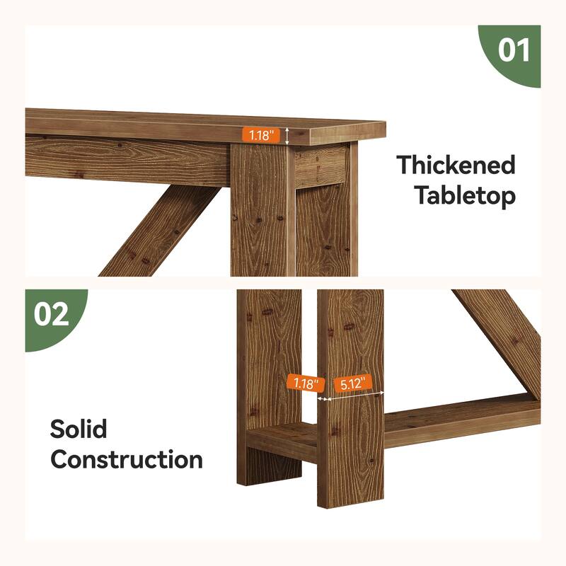 71'' Extra Long Solid Wood 2-Tier Console Sofa Table for Entryway