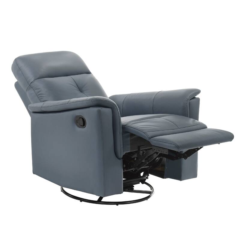 Briz Manual Swivel Glider Recliner Chair, Top Grain Leather Slate Gray