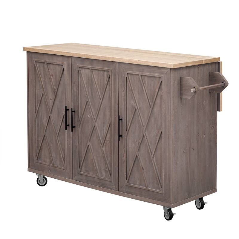 51.2" Wood Rolling Kitchen Island with Drop Leaf and Internal Rack