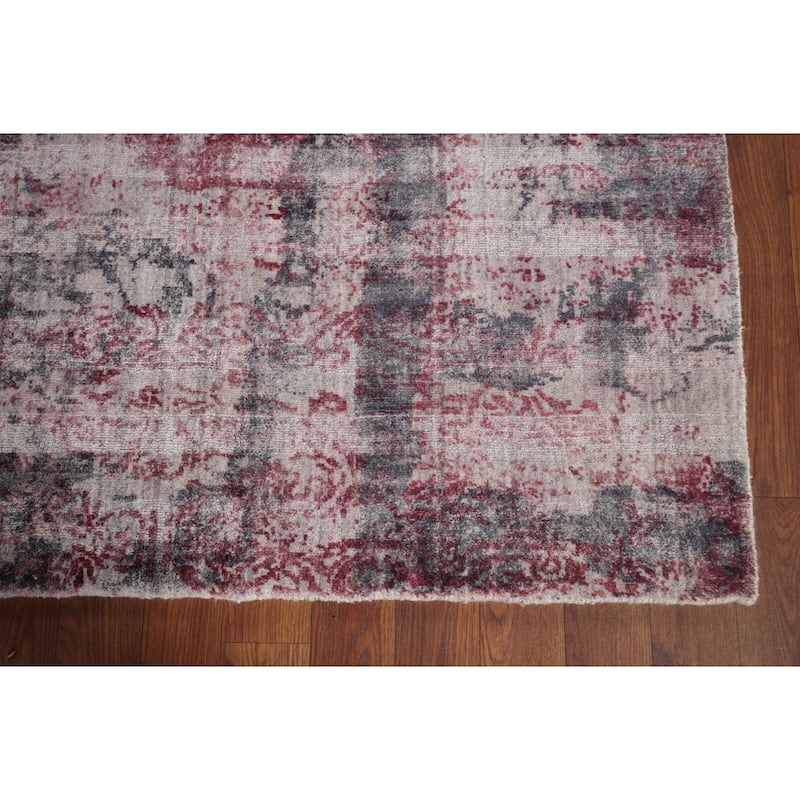 All-Over Red Gray Abstract Indian Area Rug Hand-Knotted Wool Carpet - 7'11"x 9'9"