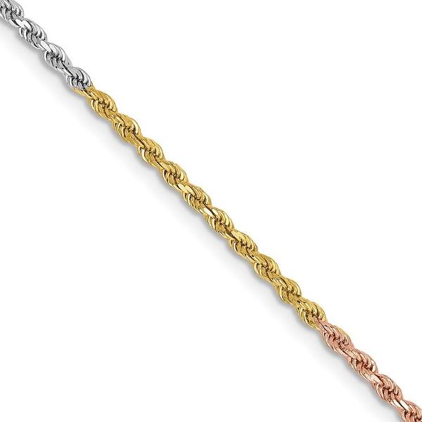Solid 14K Gold Tri-Color 1.75mm D/C Rope Chain 