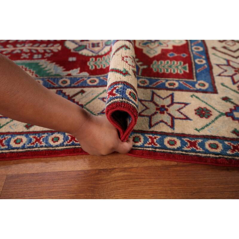Red Kazak Oriental Area Rug Handmade Traditional Wool Carpet - 5'1" x 6'11"