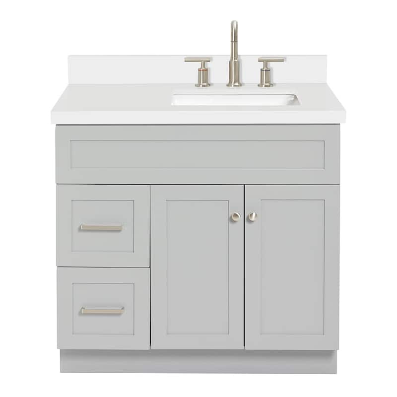 Ariel F037SRWQRVO Hamlet 37" Free Standing Single Basin Vanity Set - Grey / Pure White Top - Ash Finish