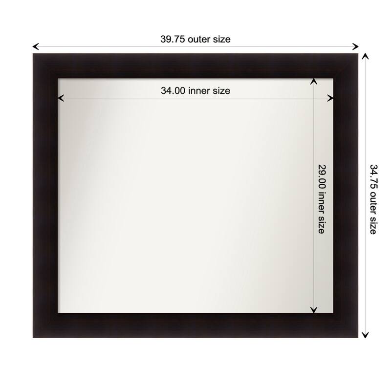 Portico Espresso Framed Non-Beveled Custom Wall Mirror, Bathroom Vanity Mirror - Outer Size: 39.75 x 34.75