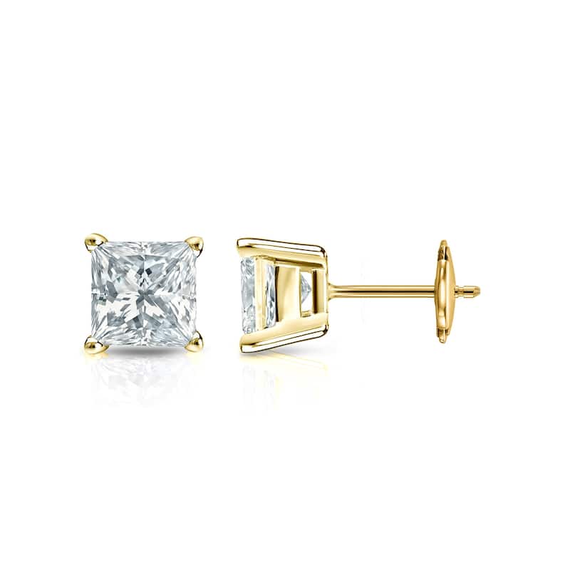 Vault Classic 1.00ct TW Natural Princess Diamond 4-Prong Studs Guardian-Back (I VS2) - Yellow