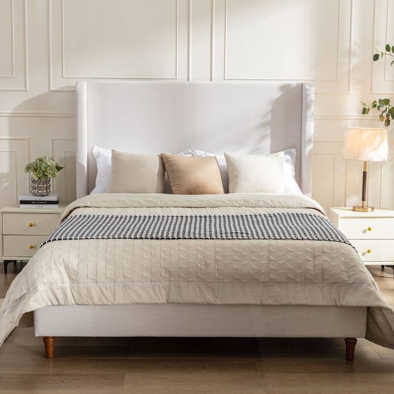 Upholstered Wingback Bed Without Wooden Slats Box Spring Request - Queen