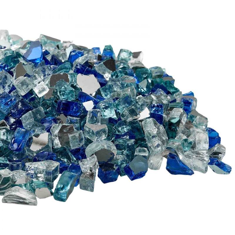 Cobalt Blue Aqua Clear Tempered Fire Glass Rocks Crushed 10 lbs. for Fire Pits - 1/2 inch