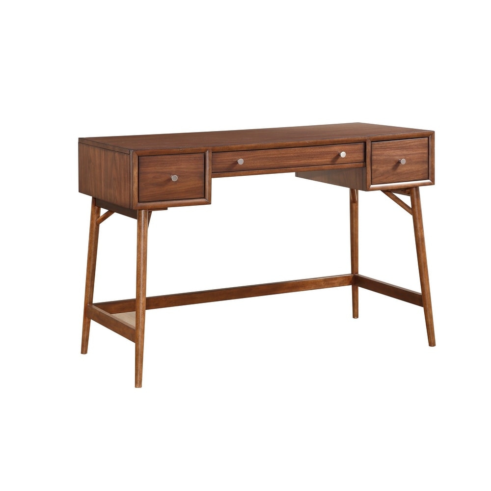 Overstock 3 Drawer Wooden Counter Height Writing Desk with Splayed Legs, Walnut Brown (Brown - Wood - Rectangular - Modern and Contemporary - Medium - Bronze