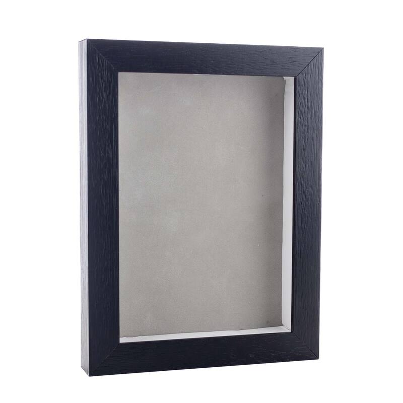 9x12 Shadow Box Frame Textured Black Wood Includes a Light Grey Real Suede Texture Acid-Free Backing Board - Holds 9x12 Photo