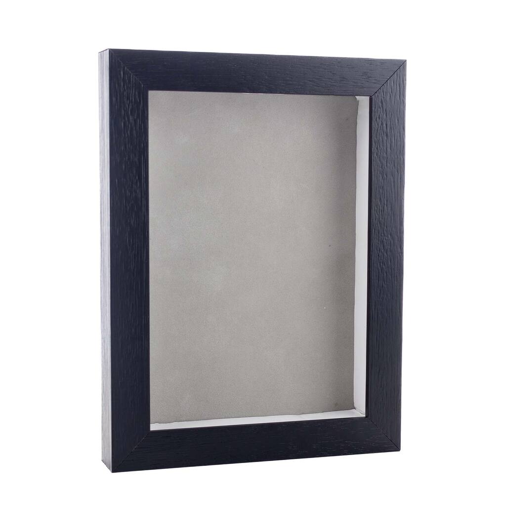9x12 Shadow Box Frame Textured Black Wood Includes a Light Grey Real Suede Texture Acid-Free Backing Board