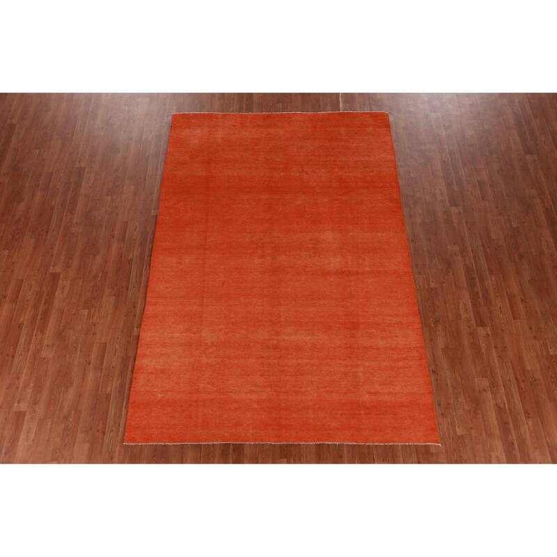 Hand Knotted Oriental 100% Wool Carpet Modern Solid Oranges & Rust Gabbeh Area Rug - 9' 2'' X 6' 0''