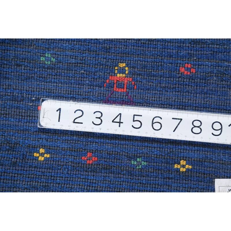 Blue Tribal Gabbeh Indian Area Rug Handmade Wool Carpet - 7'7"x 9'5"