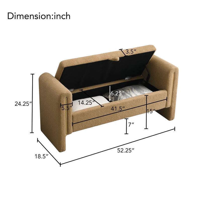 Modern Teddy Upholstered Bed End Bench with Storage and Arms