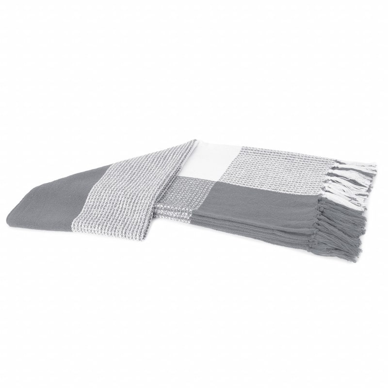 50" X 60" Gray Woven Cotton Checkered Throw Blanket with Fringe