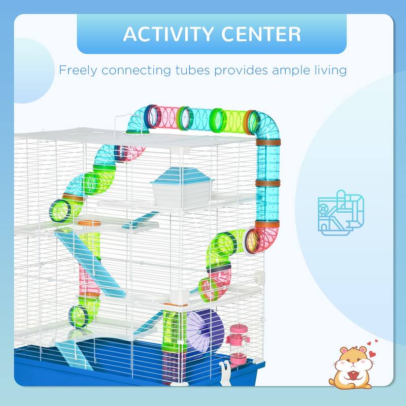 PawHut Extra Large 23" Hamster Cage with Tubes and Tunnels, Portable Carry Handles, Rat House and Habitats Big 5-Tier Design