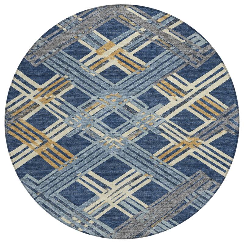 Machine Washable Indoor/ Outdoor Modern Trellis Chantille Rug