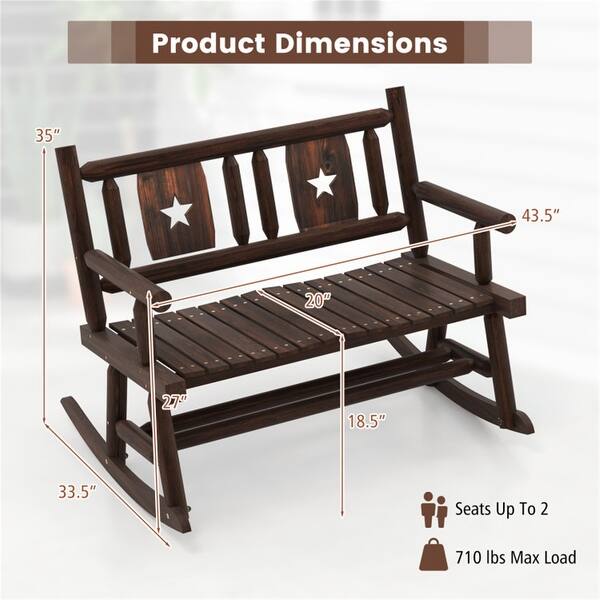 Wooden Double Rocking Chair Garden Double Sofa - 43.5