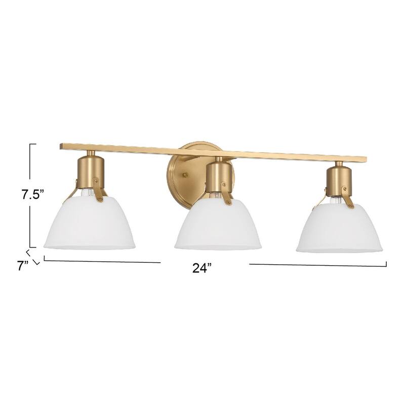 Cooper Metal 3-Light Vanity Light with Etched Glass Shades - 7.0"L x 24.0"W x 7.6"H