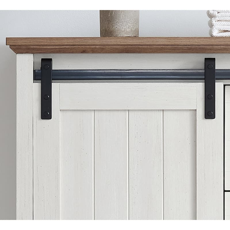 White Farmhouse 5-Drawer Dresser w/Sliding Barn Door, Multi-Room
