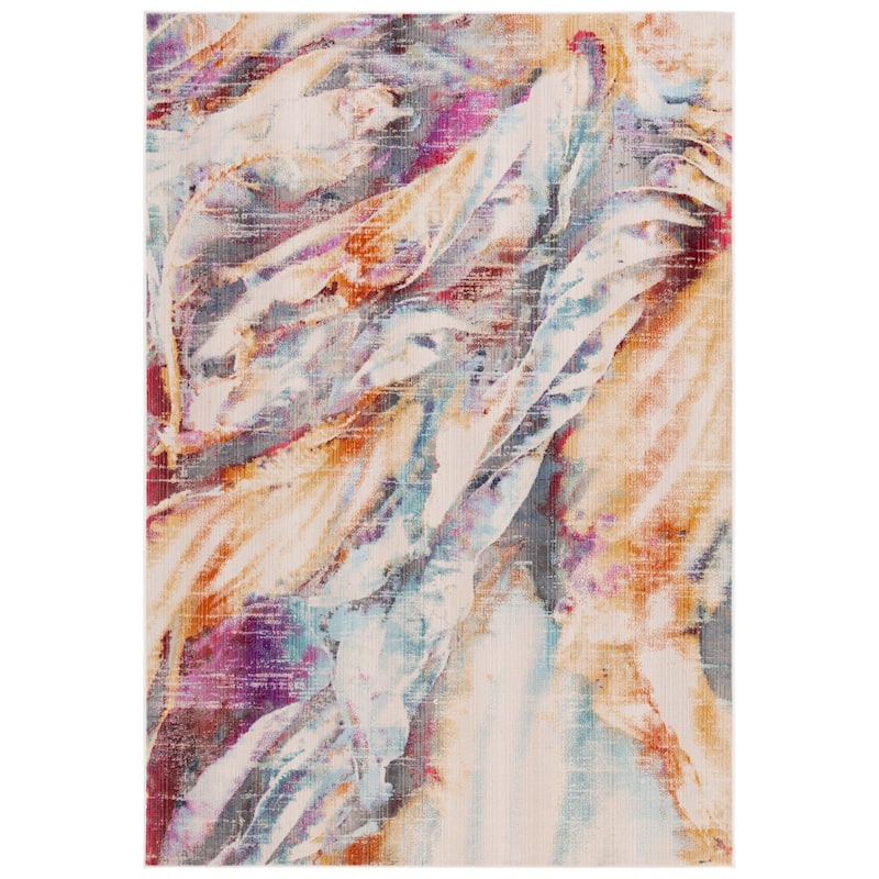 SAFAVIEH Rainbow Hiekje Indoor/Outdoor Boho Waterproof Patio Backyard Rug - 8' x 10' - Blue/Gold