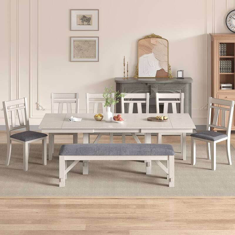 VECELO 94 Inch Modern Solid Wood Rectangular Extendable Dining Table