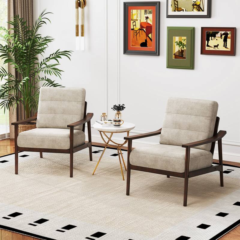 Gymax Modern Accent Chair Upholstered Leisure Armchair w/ Rubber Wood
