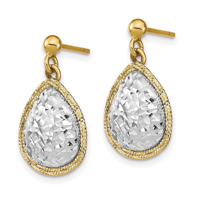Curata 14k Two tone Gold Textured Dangle Teardrop Post Dangle Earrings 21.31x14.98mm