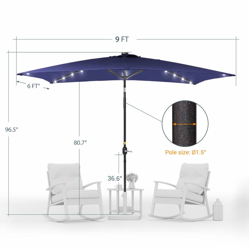 LIVOOSUN 6x9Ft LED Patio Umbrella Weather Resistant Table Umbrella