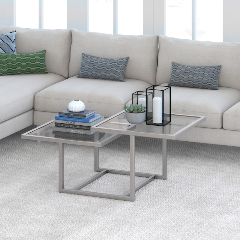 43" Contemporary Square Coffee Table with Glass Top and 2 Shelves Stylish Steel Base for Living Rooms - 43"L x 23"W x 18"H