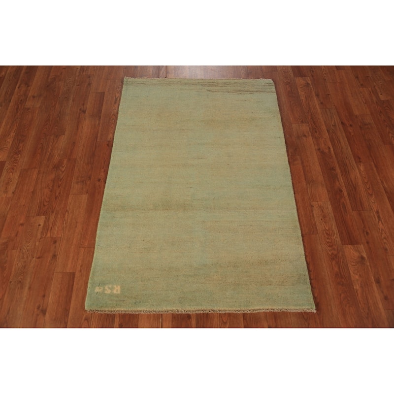 Gold & Green Modern Gabbeh Oriental Rug Hand-Knotted Wool Carpet - 2'8" x 4'0"