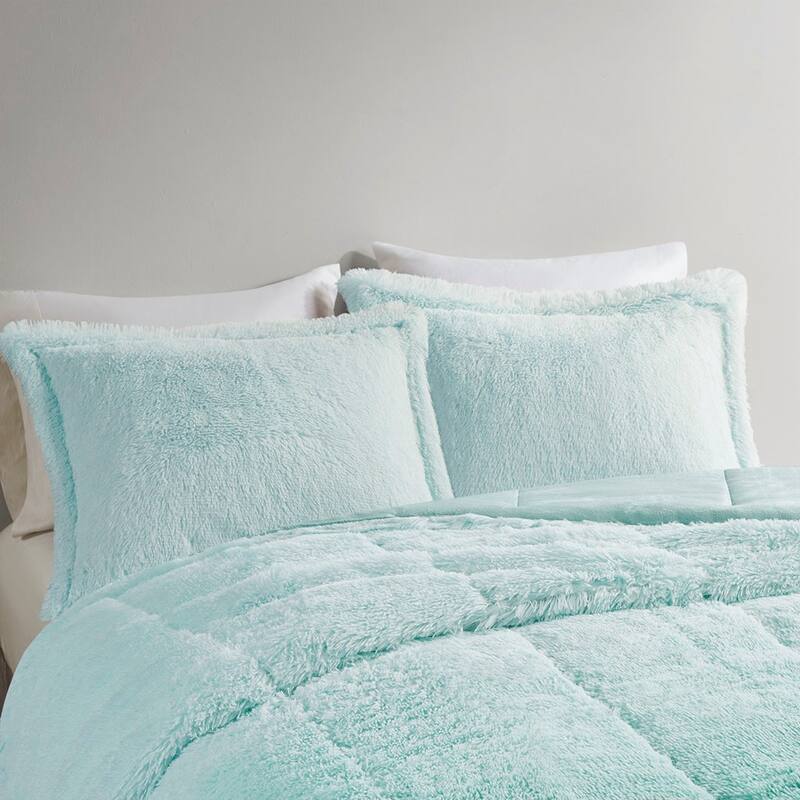King Cal King Ombre Shaggy Long Fur Comforter Mini Set