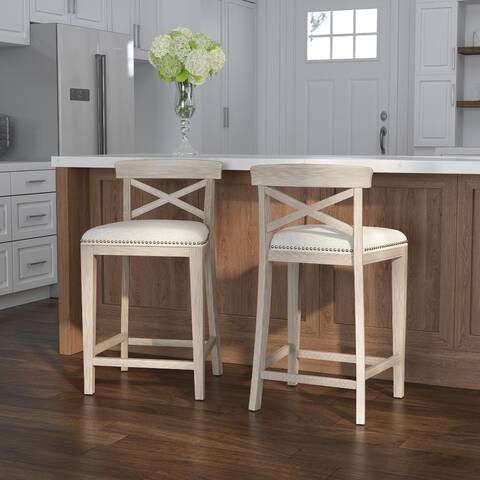 Hillsdale Bayview White Wire Brush Wood Counter Height Stool, Set of 2 - 36.5H x 20W x 18.5D; Seat Height: 26H