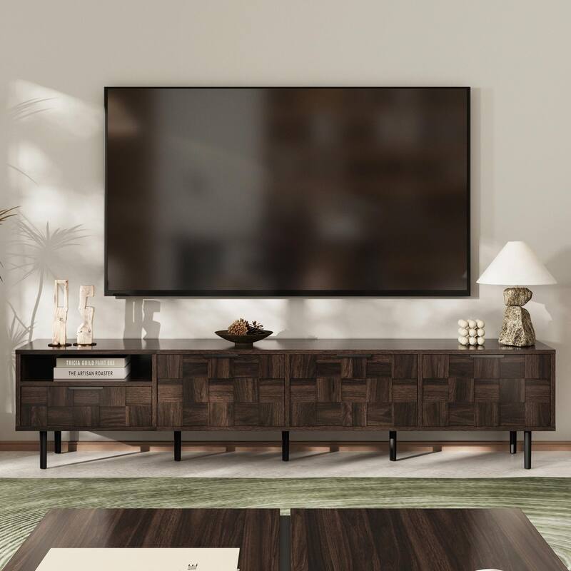 78" Mid-Century Modern TV Stand for 65+ Inch TVs, TV Console with Storage Cabinets - Walnut