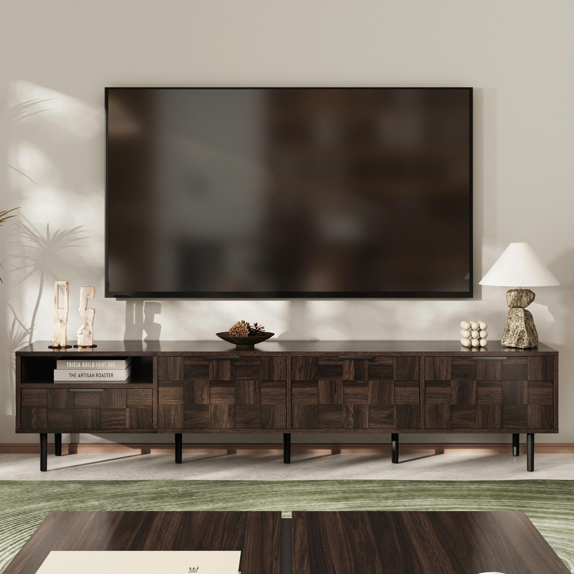 78" Mid-Century Modern TV Stand for 65+ Inch TVs, TV Console with Storage Cabinets