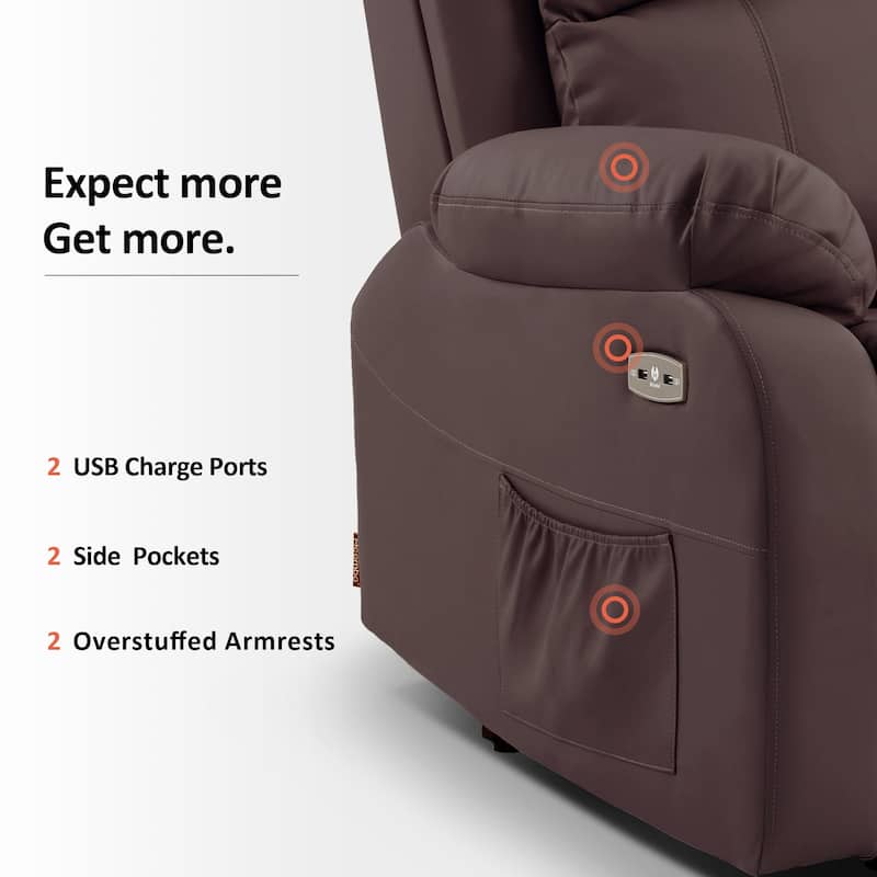 MCombo Small Sized Power Lift Recliner Chair with Massage and Heat, USB Ports, Faux Leather 7409