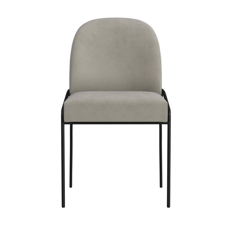 Nik Dining Chair with Curved Backrest, Matte Black Metal, Gray Velvet