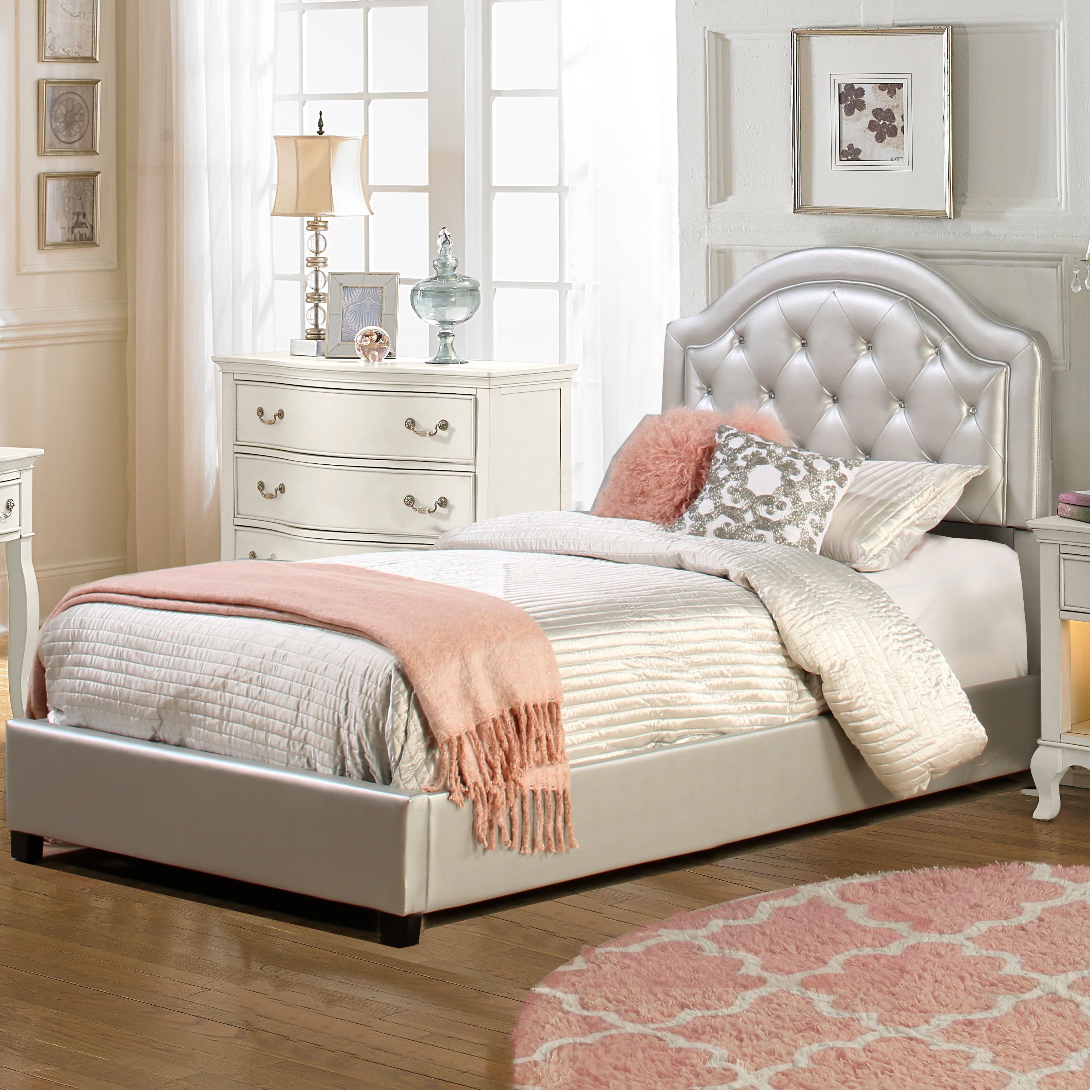 Silver orchid heston glam grey velvet tufted panel bed sale