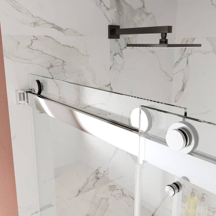 DeerValley 56" - 60" W x 76" H Double Sliding Frameless Shower Enclosure, Stainless Steel Accessories