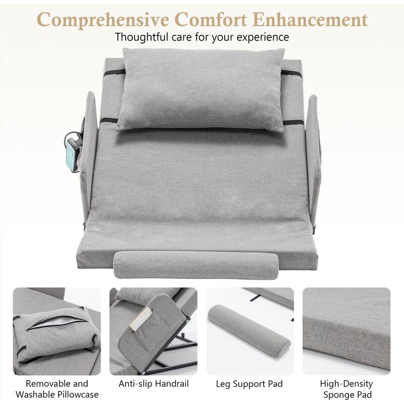Safe & Comfortable Electric Bed Backrest, 4-68° Adjustable Lift with Rails