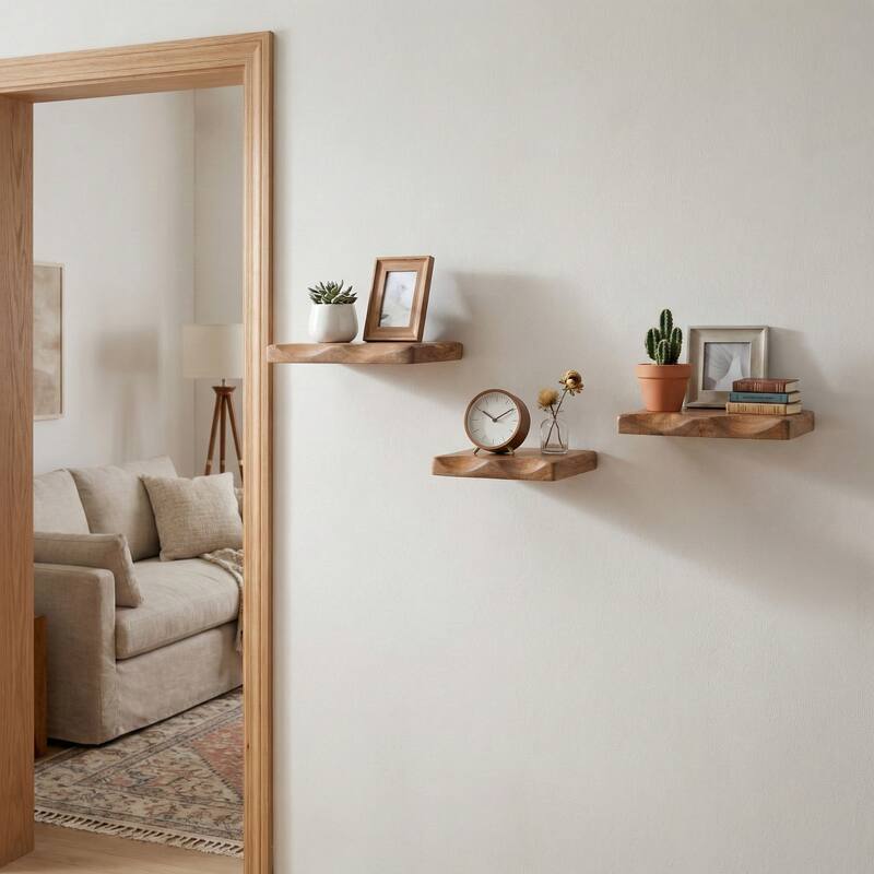 Wood Floating Wall Shelves Set of 3 - Brown, 10/12/14" - 14.0"