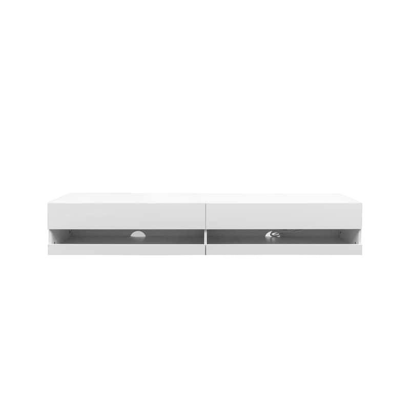 Wall Mounted Floating TV Stand for 80" with 20 Color LEDs and Charging Station