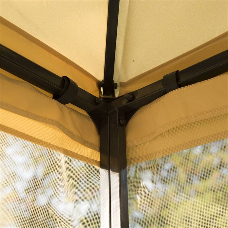 Beige Outdoor Gazebo with Powder-Coated Steel Frame Polyester Canopy and Mesh Sidewalls for Garden Patio