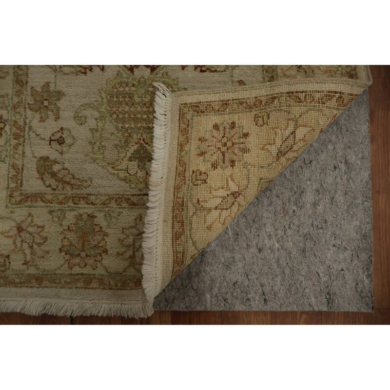 Hand Knotted Oriental 100% Wool Carpet Traditional Floral Beige & Ivories Peshawar Runner Rug - 13' 9'' X 2' 7''