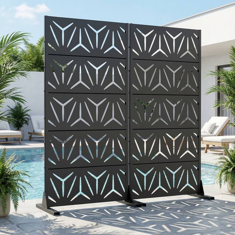 Dovelina Outdoor Freestanding Metal Privacy Screen Decorative Garden Fence (Set of 2)