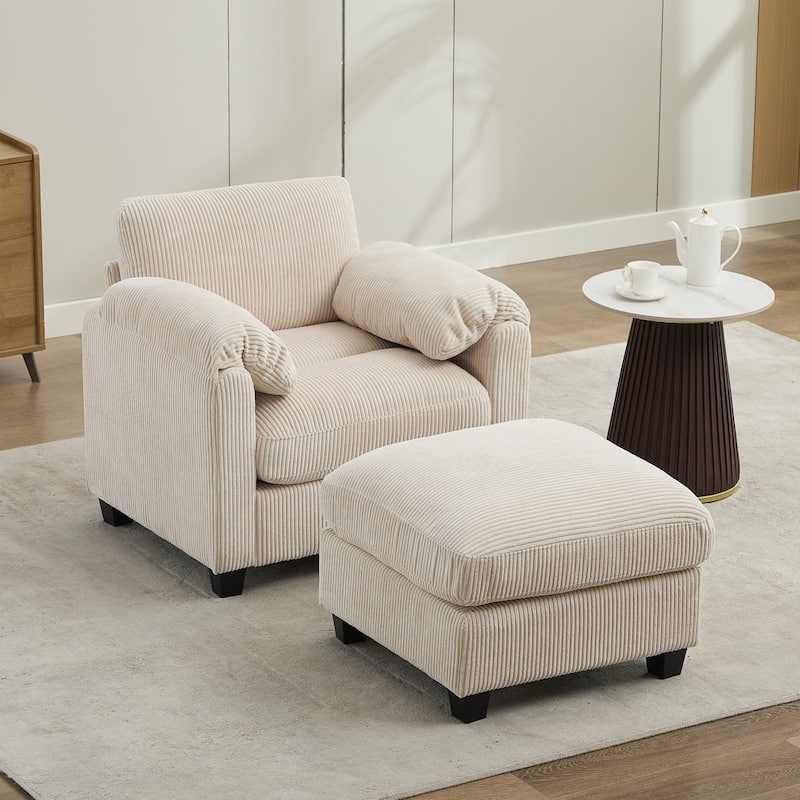 Modern Couduroy Overized Modular Sectional Sofa Couch with Ottoman for Living Room - Beige/1 Seat & 1 Ottoman - Symmetrical