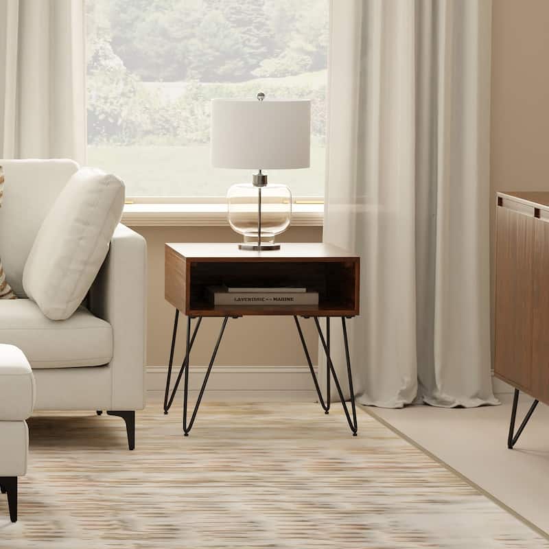 WYNDENHALL Moreno SOLID MANGO WOOD and Metal 22 inch Wide Square Industrial End Side Table - 22 W x 22 D x 23 H - Walnut Veneer