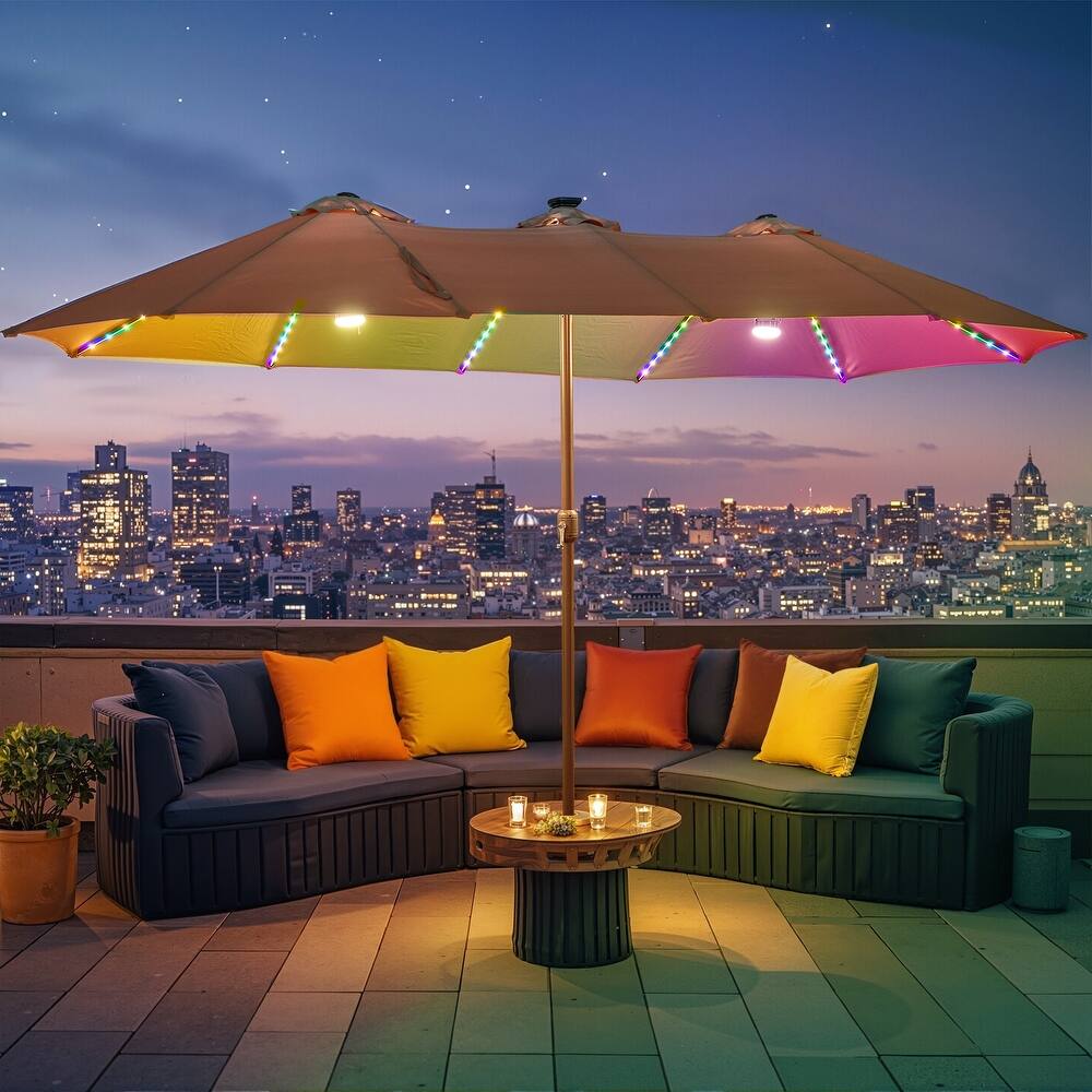XIZZI Outdoor Patio Umbrella with Solar LED Lights and Base