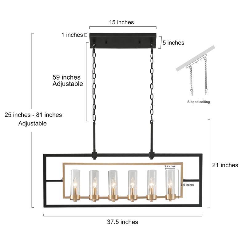 Modern Glam 6-light Linear Kitchen Lights Black Gold Glass Candle Chandelier